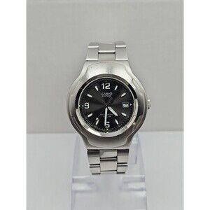 Casio Edifice EF104 Quartz Black Dial Date 100M Stainless Steel New Battery Mens
